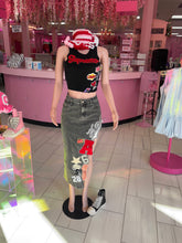 Varsity Stamped Jean Skirt w/ Split